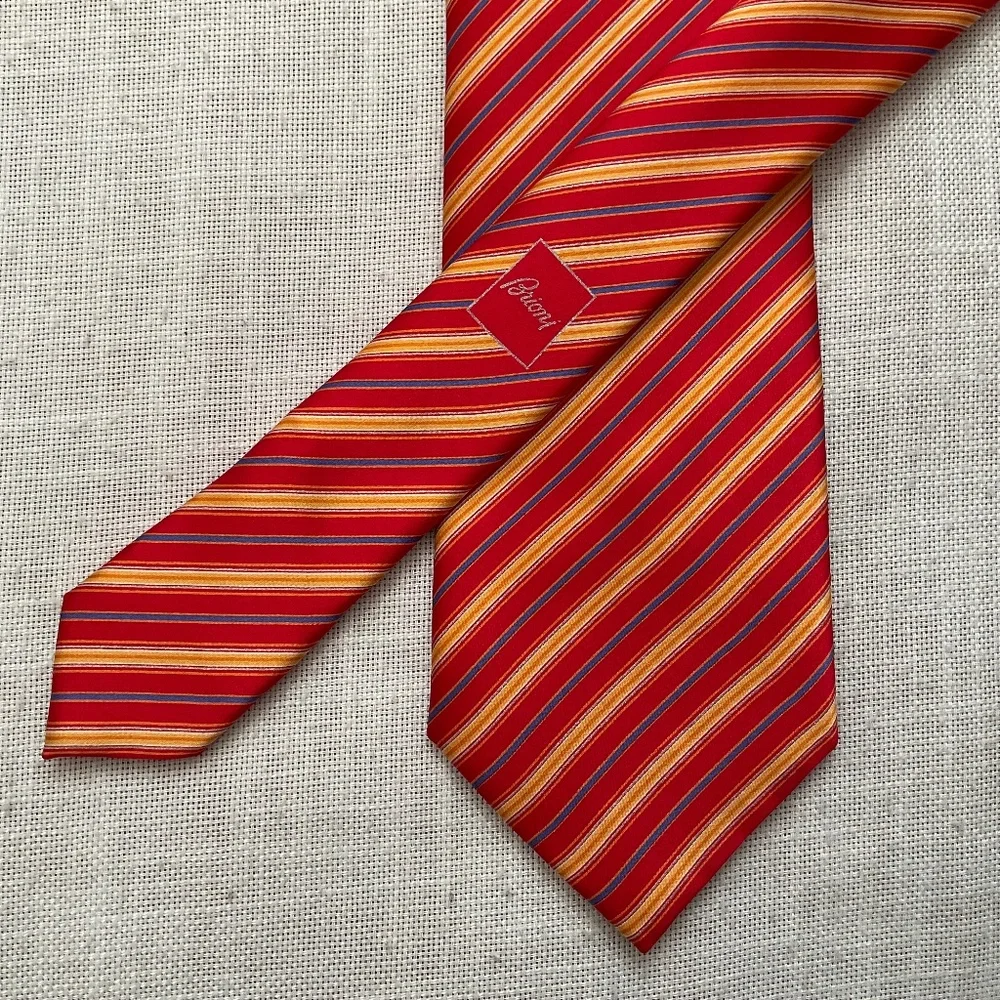 Brioni Silk Tie Striped Red/Yellow/Blue Handmade in Italy NWOT